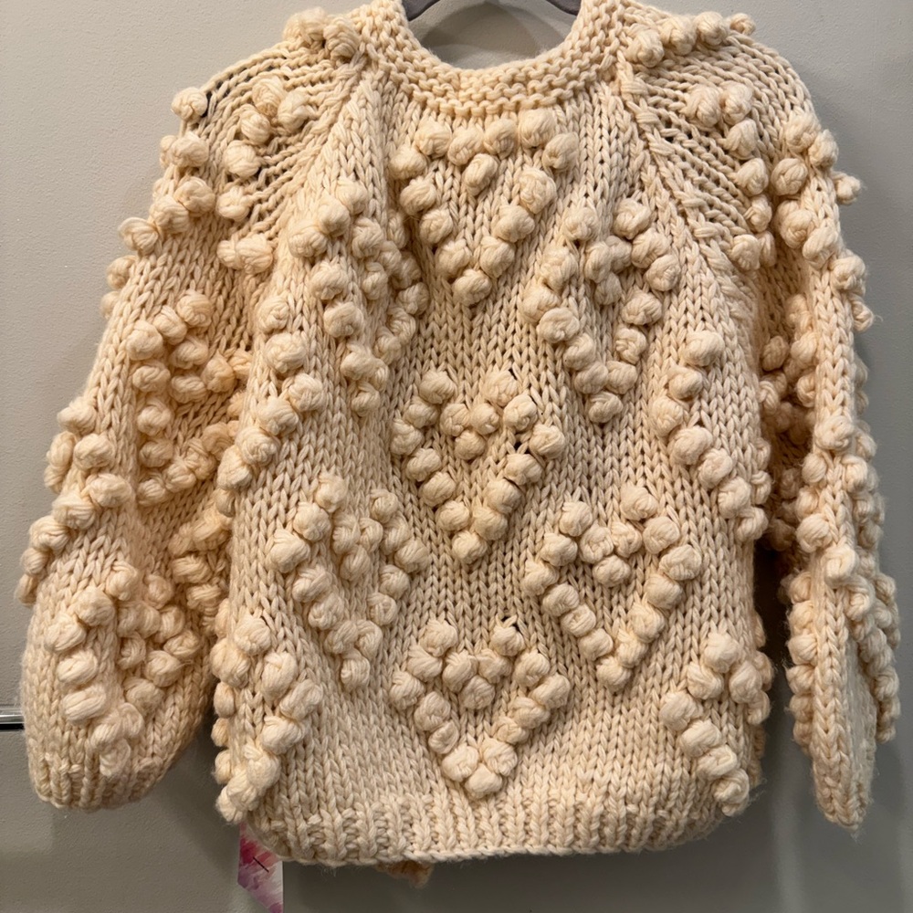 Women’s Oversized Cream Pom-Pom Knit Cardigan - One Size ✨NWT - Picture 4 of 5